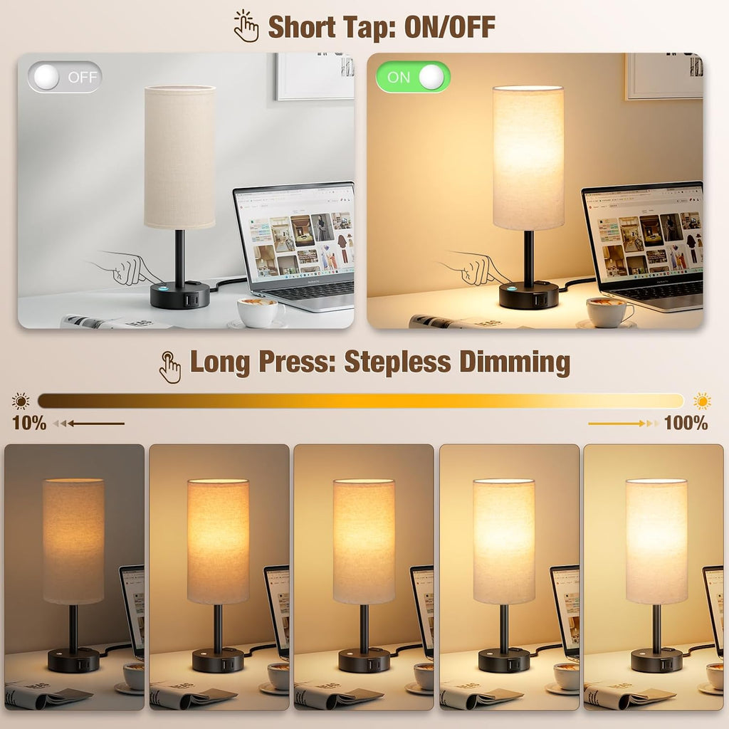 Aooshine Touch Bedside Table Lamp with Memory - Stepless Dimmable Lamp for Bedroom, Small Nightstand Lamp with Dual USB Charging Ports and…