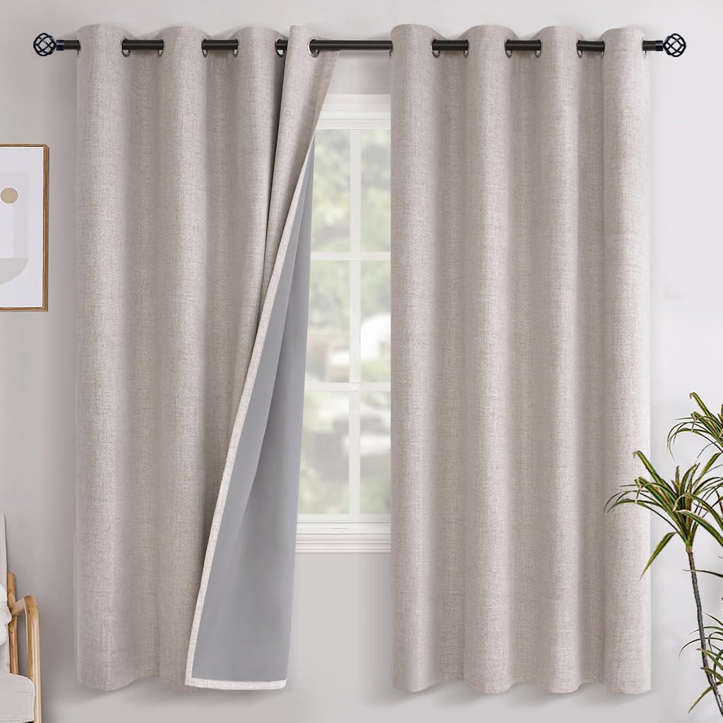 YoungsTex Linen Blackout Curtains 78 Inches Long for Bedroom, Room Darkening Thermal Insulated Drapes with Grommet Heat Blocking for Living…