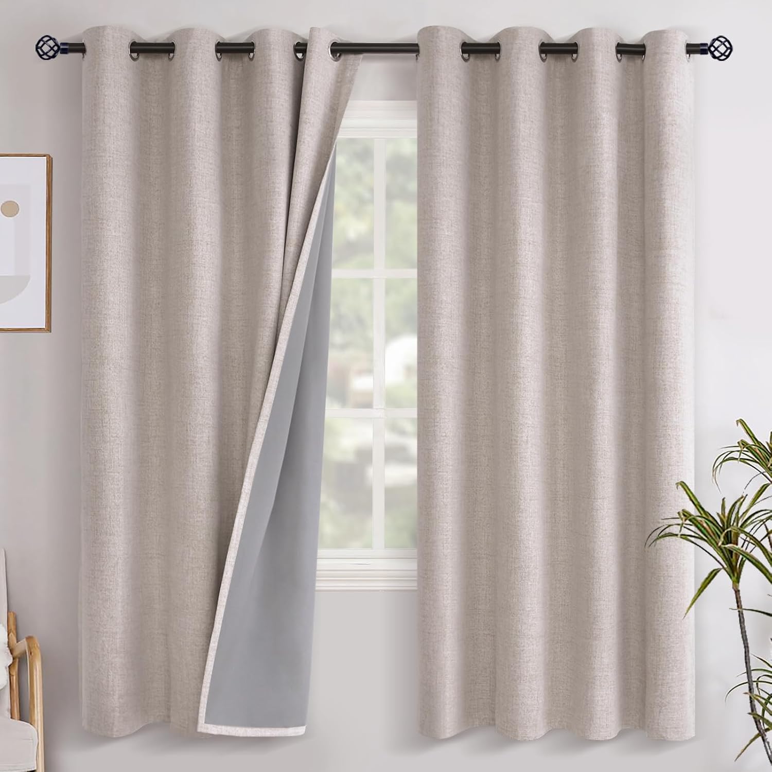 YoungsTex Linen Blackout Curtains 78 Inches Long for Bedroom, Room Darkening Thermal Insulated Drapes with Grommet Heat Blocking for Living…