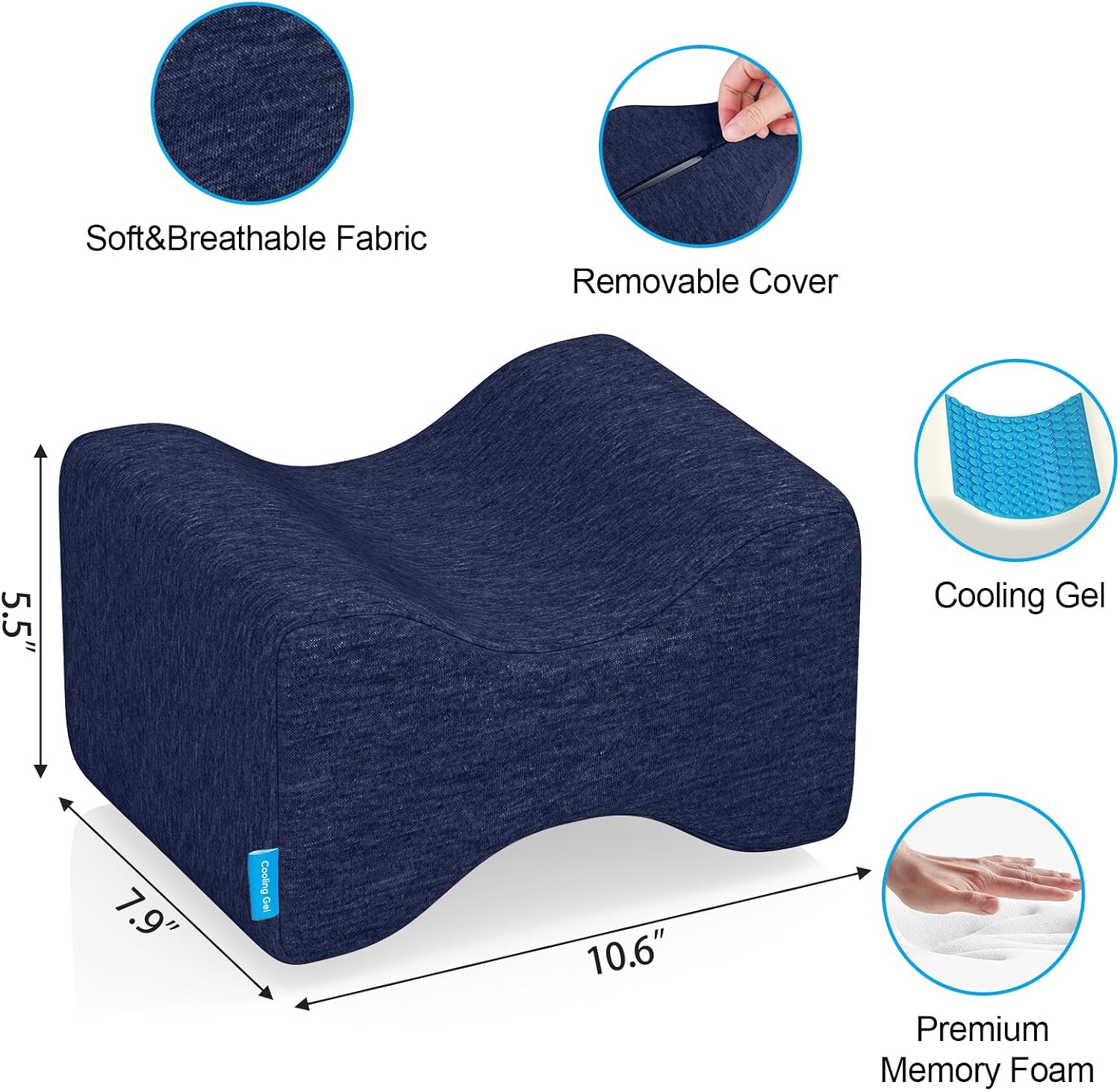 Knee Pillow for Side Sleepers with Cooling Gel, Memory Foam Elevation Pillow for Spine Aligning, Sciatica, Back, Hip, Knee, Ankle Pain…