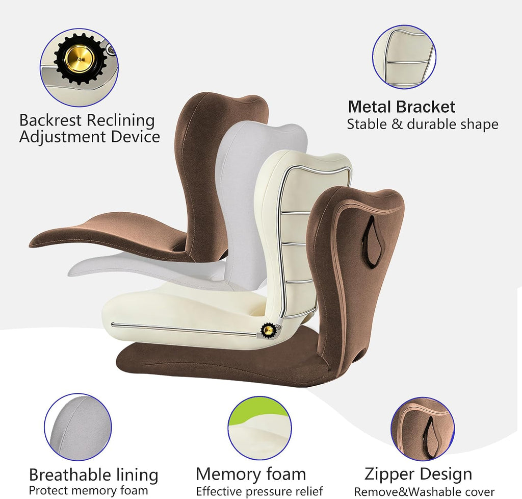 Yoobebest Adjustable Backrest Memory Foam Lumbar Support Pillow, Back Support Cushion for Office Chair, Home, Meditation on Floor, Lower Back…