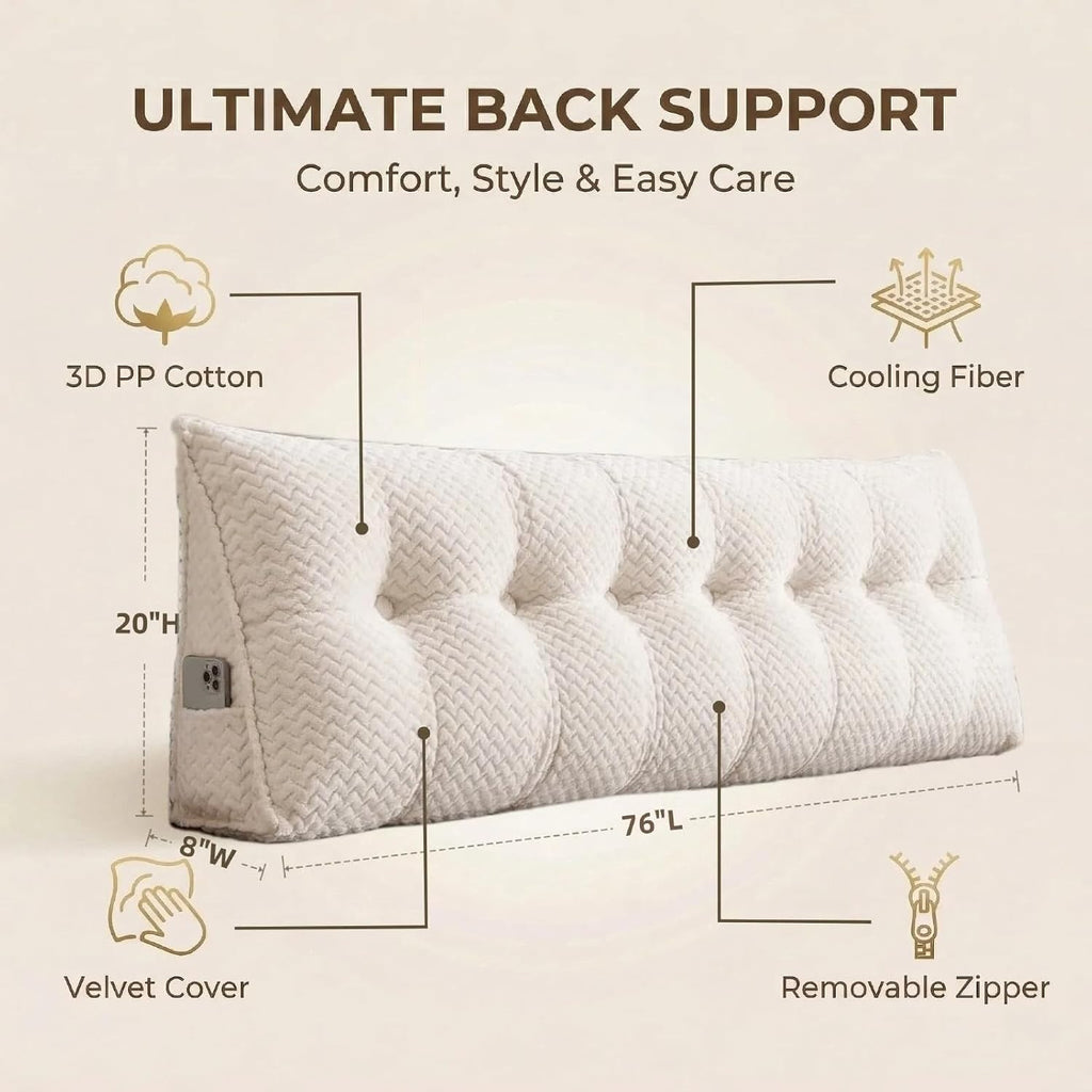 Headboard Pillow King Size, Reading Pillow for Bed, Wave Pattern Wedge Pillow, Tufted Backrest Support, Headboard Substitute, Beige