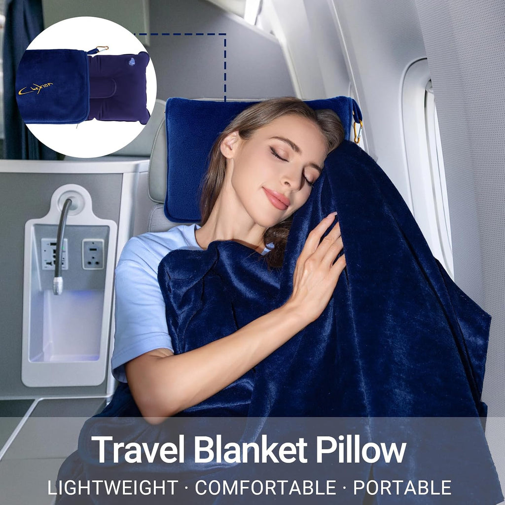 Travel Blanket & Pillow Set, 300 GSM Soft Fleece, 60x43 Inches, 3-in-1 Airplane Blanket, Travel Pillow and Blanket Set, Travel Blanket…
