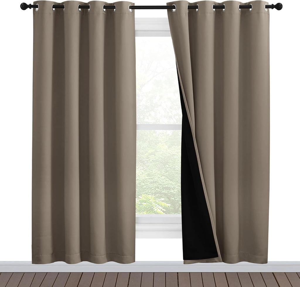 Nicetown Taupe Full Shade Curtain Panels, Pair of Energy Smart & Noise Blocking Out Blackout Drapes for Dining Room Window, Thermal Insulat…