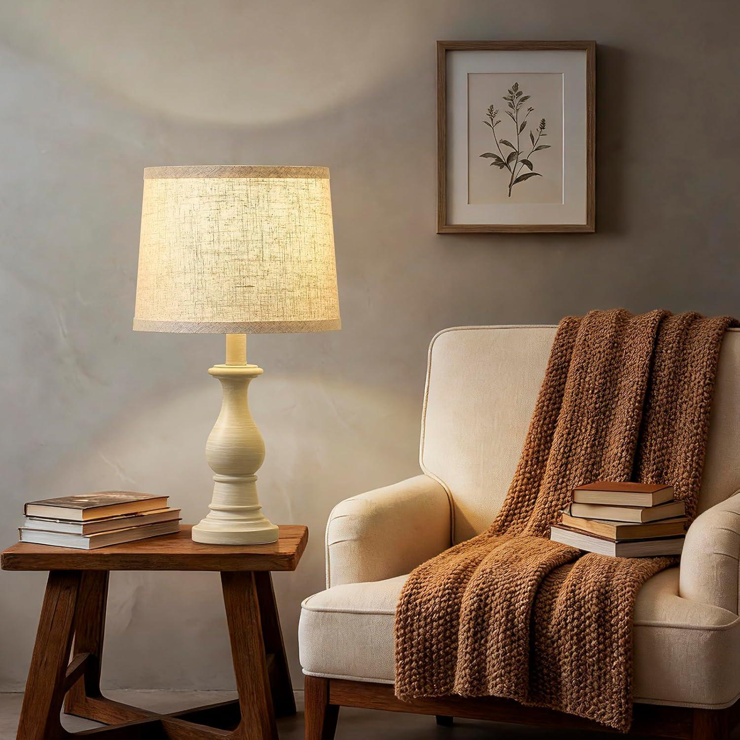 Vintage Table Lamp for Living Room Bedroom, 18.5" Farmhouse Bedside Lamps Nightstand Lamp Set of 2, Table Lamps with Oatmeal Linen Lamp…