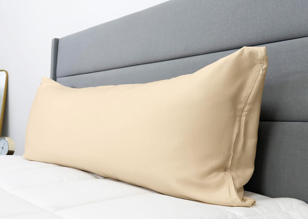 Copper Ion Infused Rayon Derived from Bamboo Cooling Body Pillow Cover, Soft and Breathable Long Pillow Case, Beige (20x72)