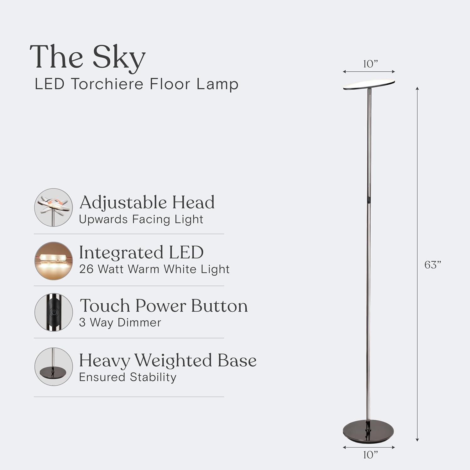Brightech Sky LED Floor lamp, Torchiere Super Bright Floor Lamp for Living Rooms & Offices - Dimmable, Tall Standing Lamp for Bedroom…