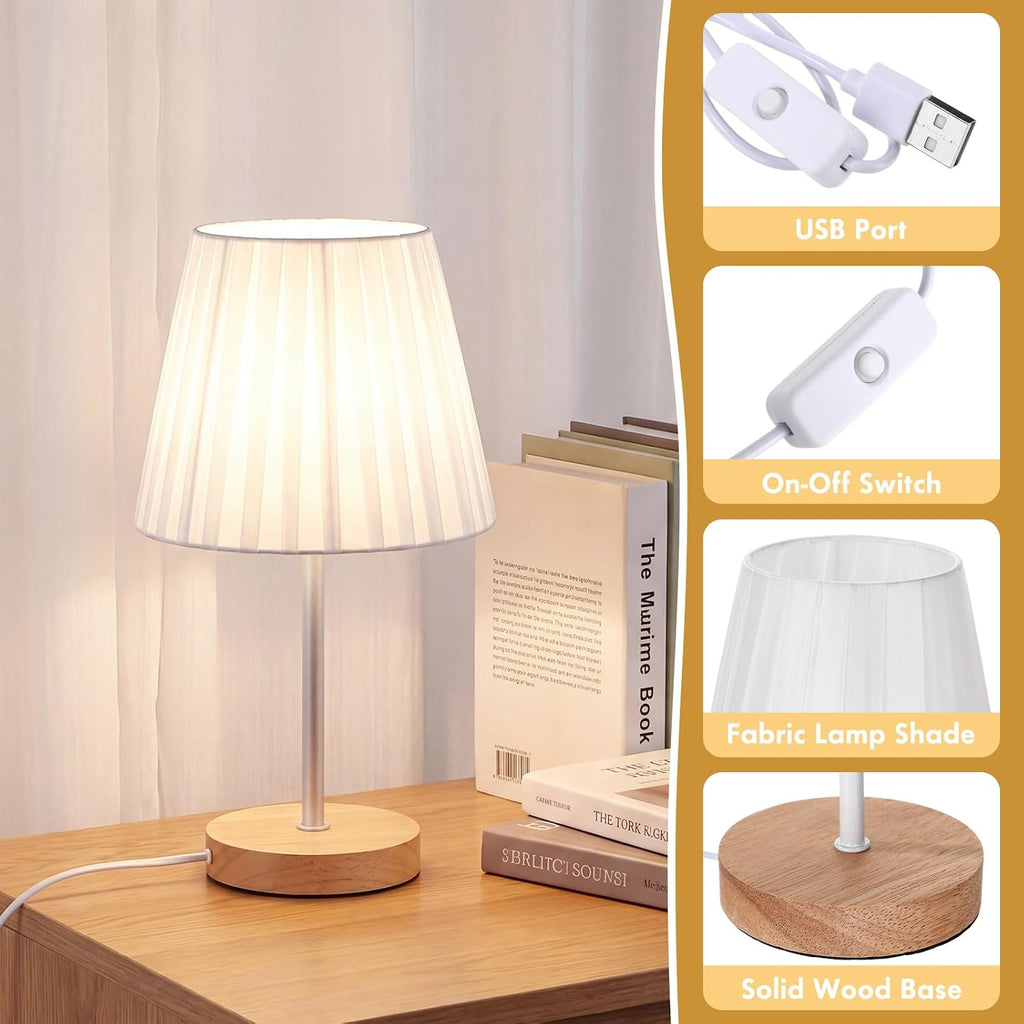 Gerrii 4 Pack Small Bedroom Table Lamp with USB Powered, Bedside Pleated Lamps for Nightstand Metal Base & Fabric Shade Warm Eye-comfort…