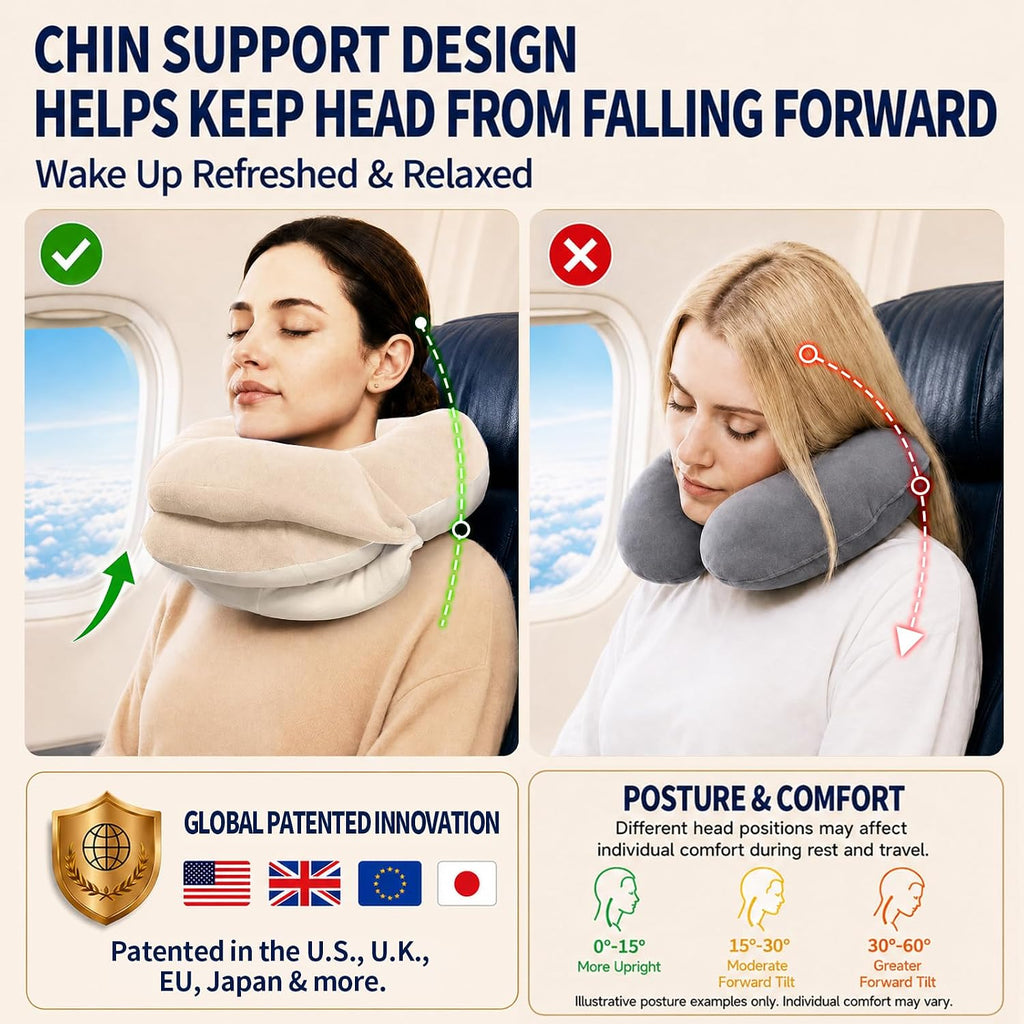 BUYUE Travel Neck Pillows for Airplanes, Memory Foam 360° Head Support Sleep for Long Flight, Skin-Friendly & Breathable, Kit with Eye…