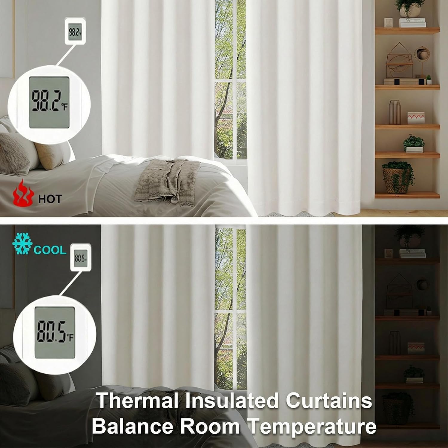 Simplebrand Ava Ivory Light Filtering Curtains for Bedroom 96 Inches Long 2 Panels, Solid Thermal Insulated, Energy Saving Nursery Window T…