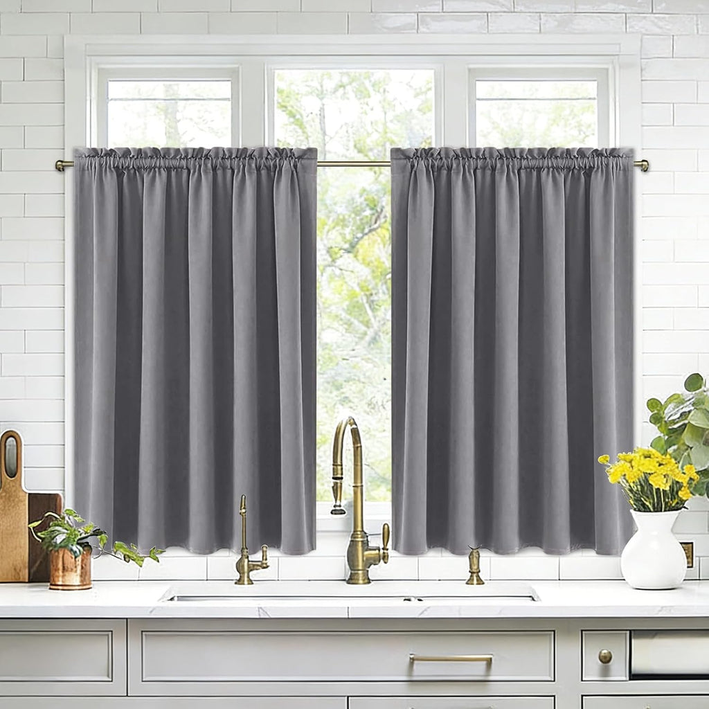 DWCN Grey Blackout Curtains for Half Window, Thermal Insulated Energy Saving Room Darkening Curtains for Kitchen/Bedroom (W60 x L36 inch…