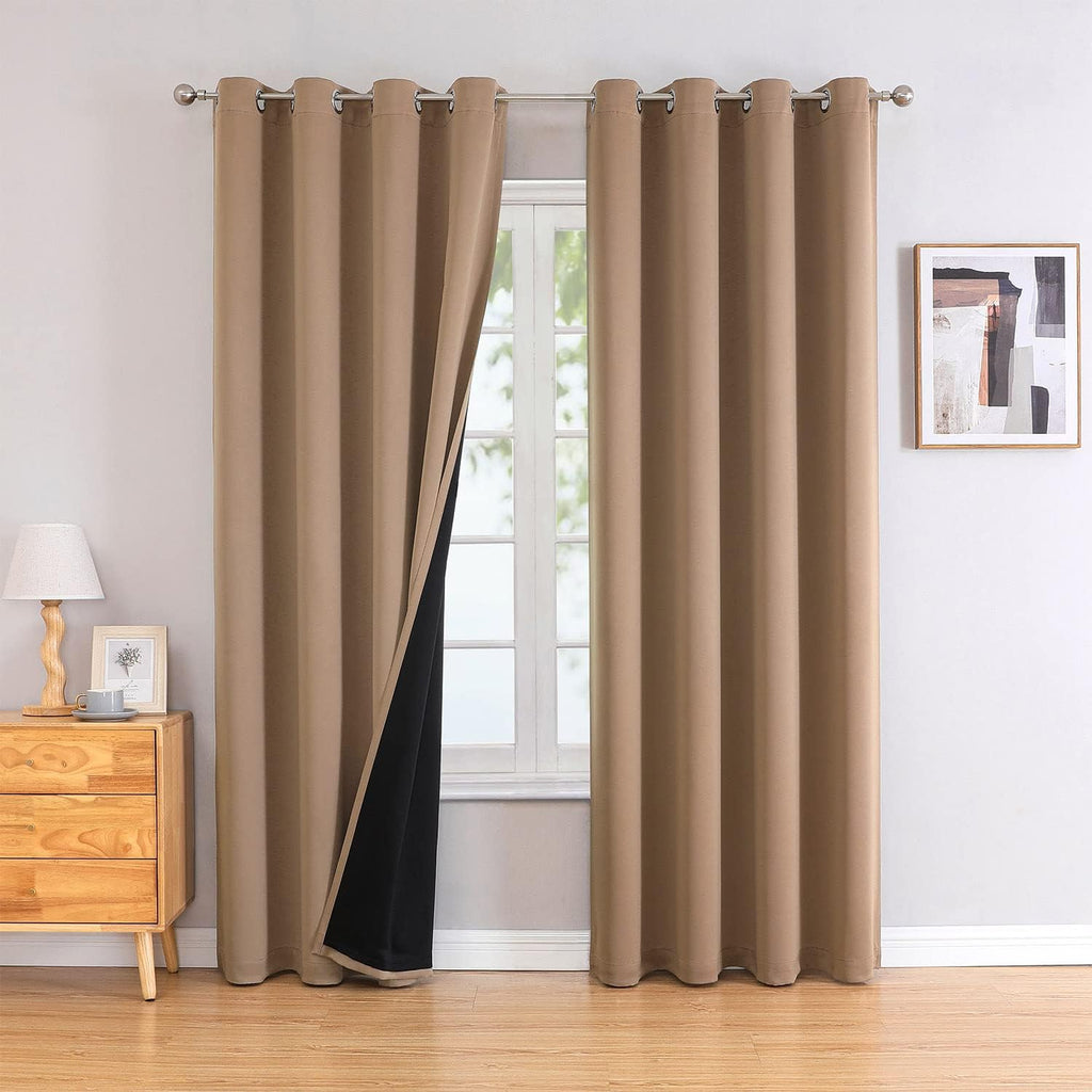 ChrisDowa 100% Blackout Curtains 108 inch Long for Bedroom with Black Liner, 2 Thick Layers Total Blackout Thermal Insulated Grommet Window…