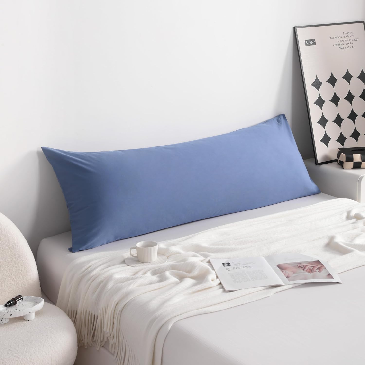 Ntbay Cotton Body Pillowcase - Envelope Closure 20x54 Pillowcase, Breathable and Soft Bed Pillow Case, Denim Blue Cotton Blue