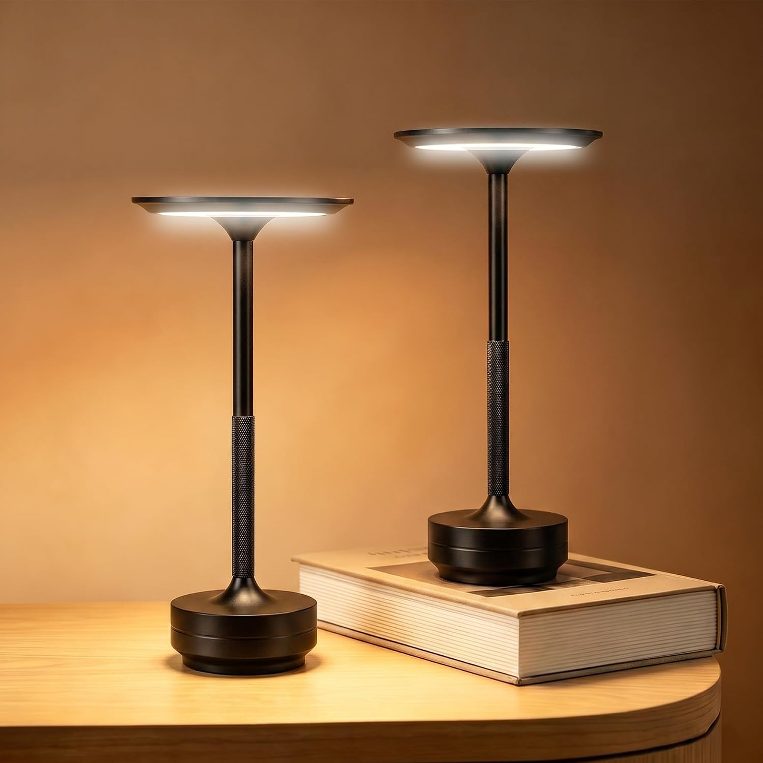Rechargeable Cordless Table Lamp Set of 2, Portable Battery Operated LED Table Light, 3 Color Stepless Dimming with Touch Sensor for…