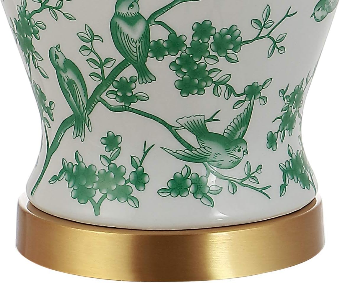 JONATHAN Y 22" White/Green Ceramic Table Lamp, French Country Chinoiserie Ginger Jar LED Bedside Lamp for Living Room Bedroom, White…