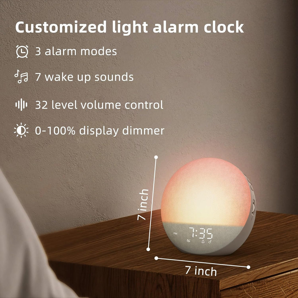 Odokee Sunrise Alarm Clock White Noise Machine: Natural Wake Up Light - Dimmable Clock with Bluetooth Speaker for Bedroom - 25 Sleep…
