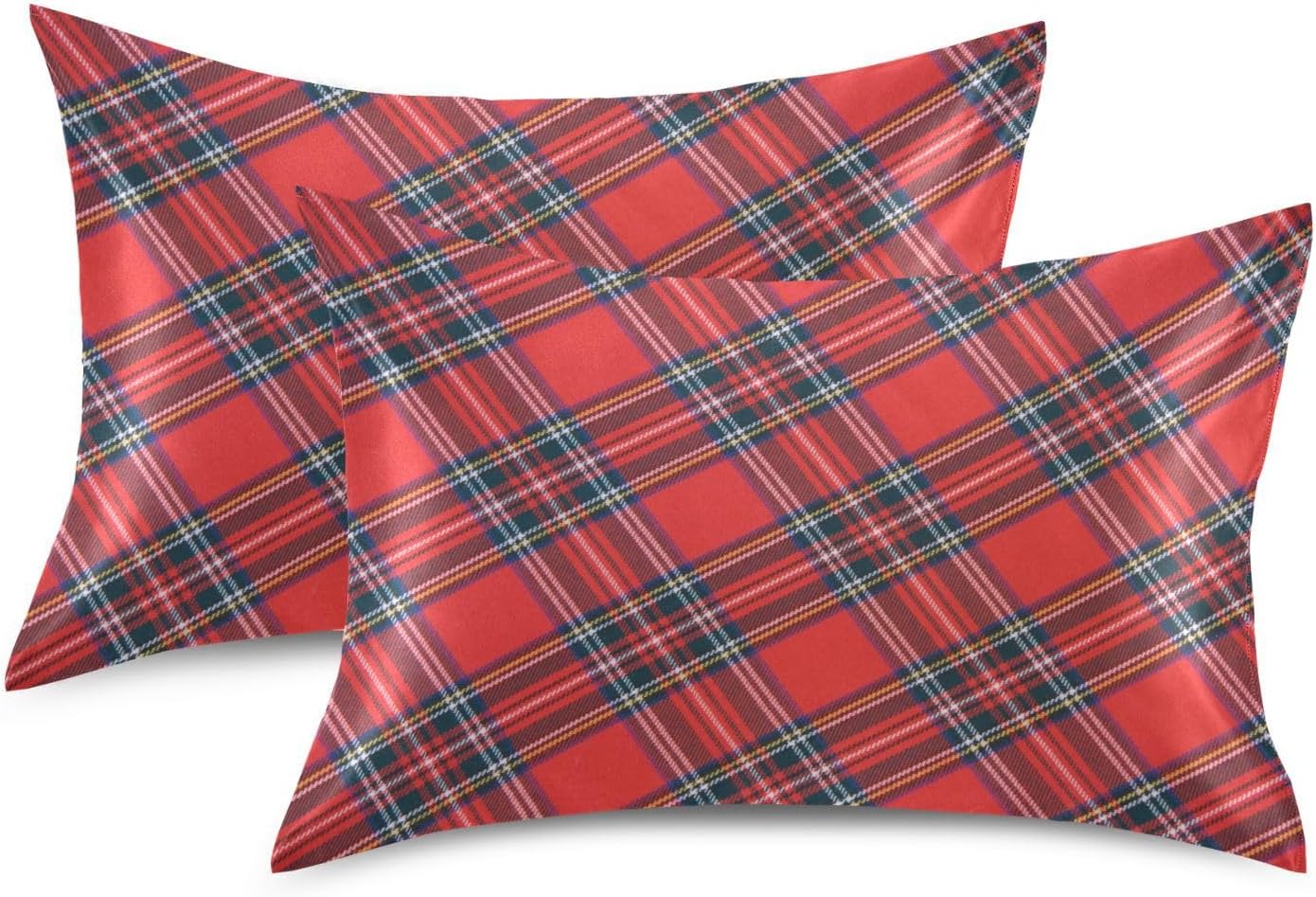 Stewart Tartan Plaid Pillow Covers Silk Pillowcase for Hair and Skin Soft and Smooth Cooling Satin Pillowcase Queen Size Pillow Case for…