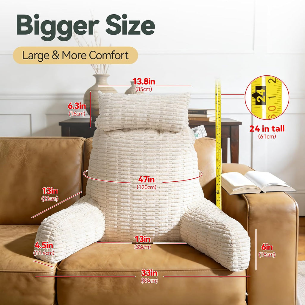 Luisof 24" Large Reading Pillow with Detachable Neck Roll for Sitting in Bed Adult, Back Pillow with Blanket for Couch Bed Rest, Reading, W…