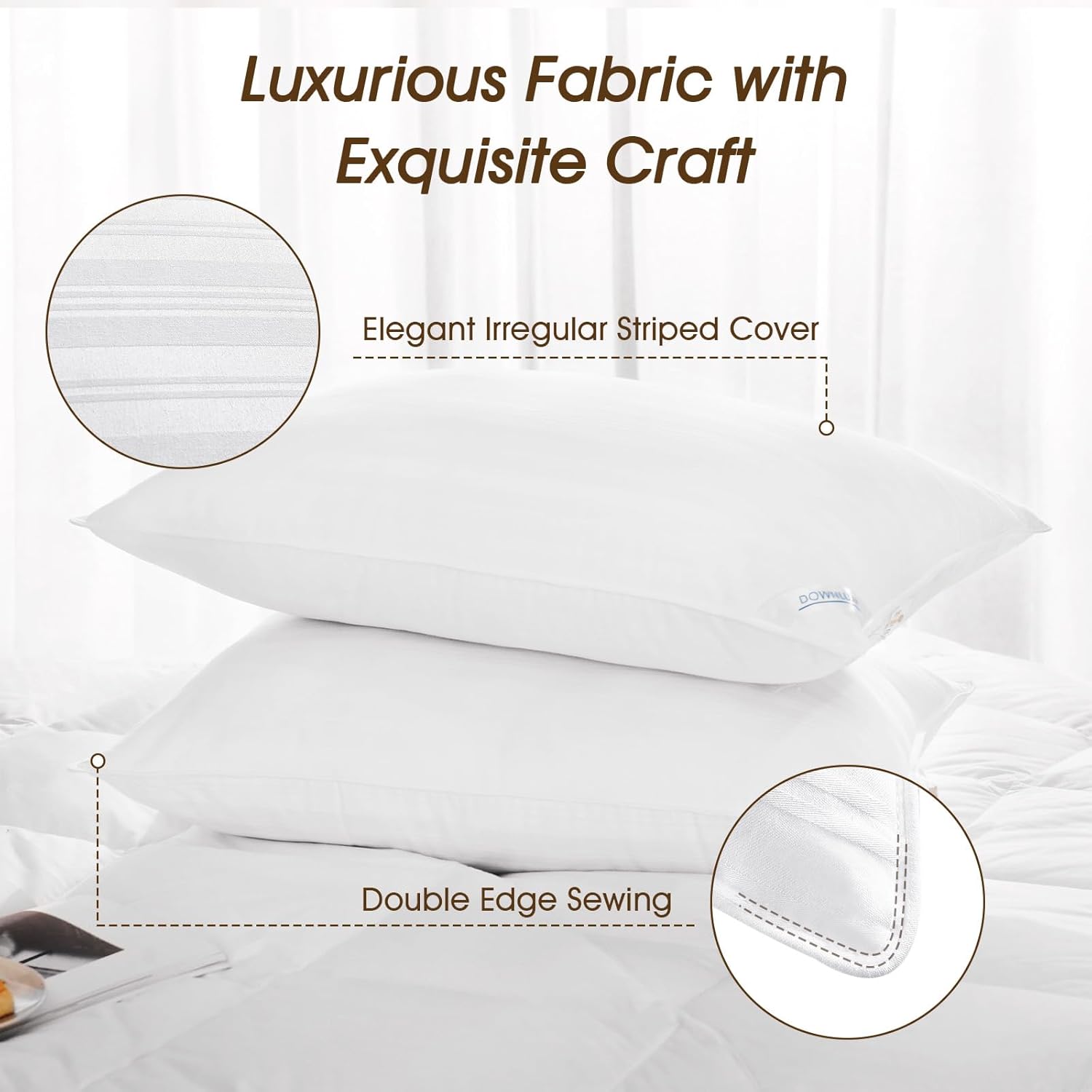 Downluxe Standard Size Pillows Set of 4 – Down Alternative Bed Pillows for Back, Side & Stomach Sleepers, White 4 pack White