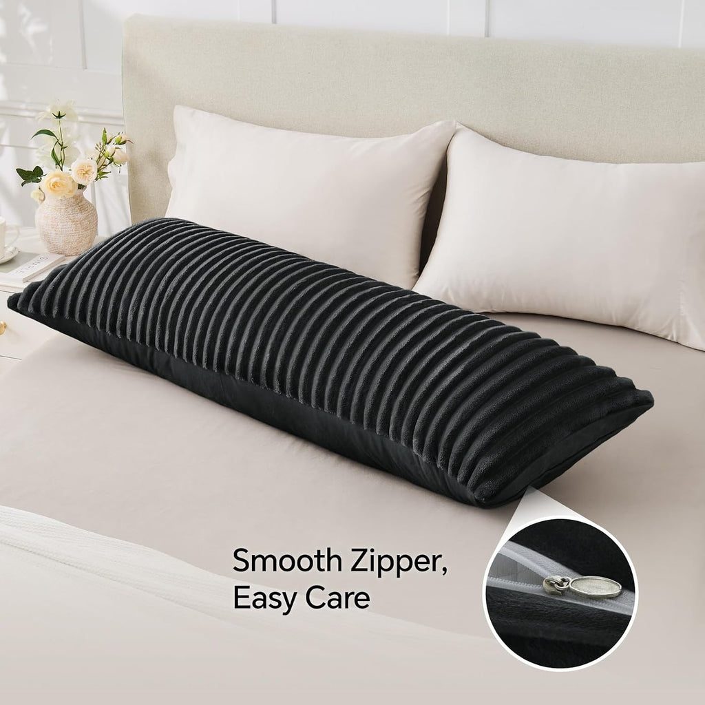 Bedelite Fluffy Faux Fur Body Pillow Cover with Zipper, Luxury Plush 3D Striped Pillow Cover 20x54 Inches, Super Soft and Cozy Long Body Pi…