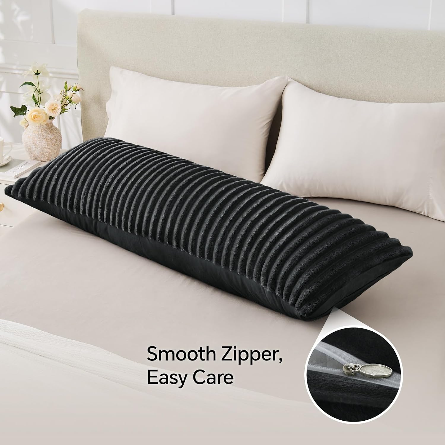Bedelite Fluffy Faux Fur Body Pillow Cover with Zipper, Luxury Plush 3D Striped Pillow Cover 20x54 Inches, Super Soft and Cozy Long Body Pi…