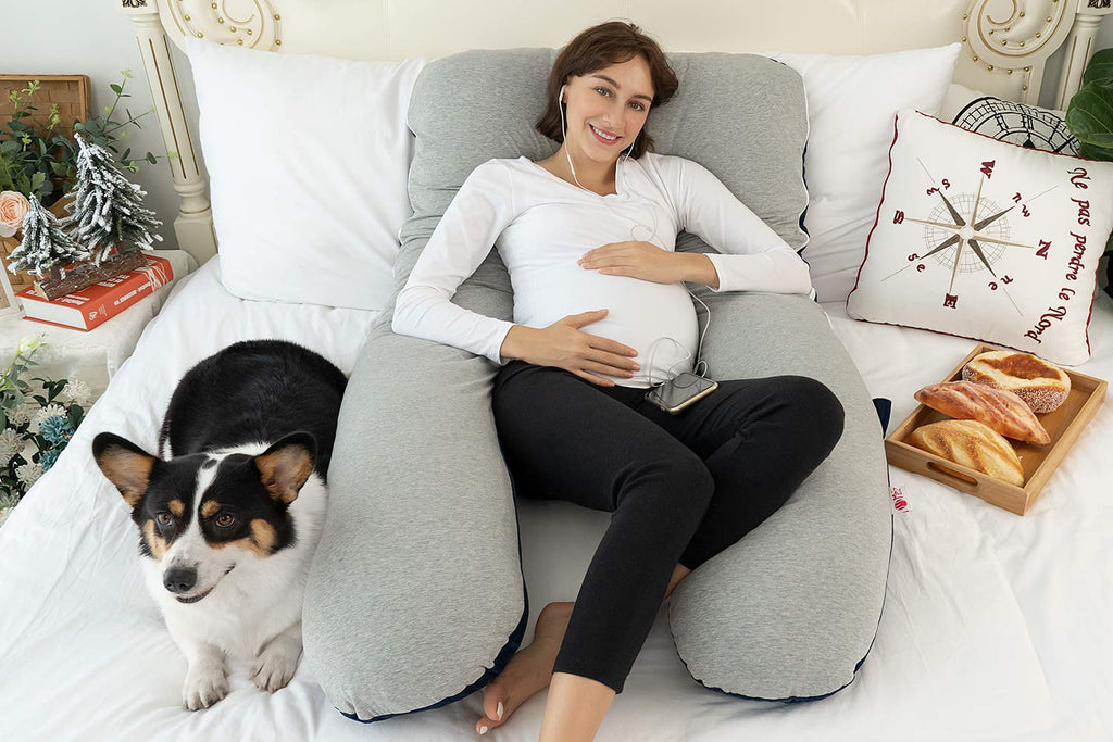 Meiz Pregnancy Pillow, Cooling Pregnancy Pillows for Sleeping, Full Body Pregnancy Pillow with Reversible Cooling Jersey Cover & Velvet Cov…