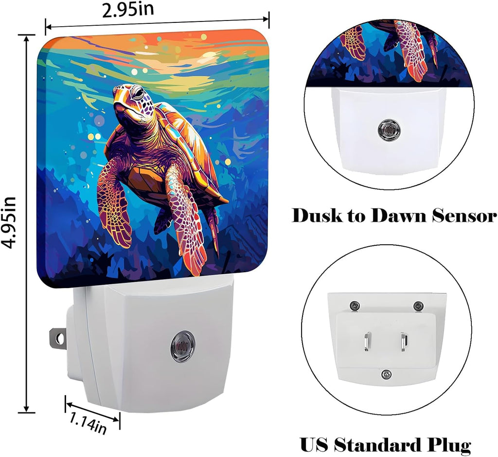Watercolor Wild Turtle Night Light, Plug-in Nightlights Auto Sensor Night Lamp Dusk to Dawn Lamp Home Decor for Nursery Children Girls Boys