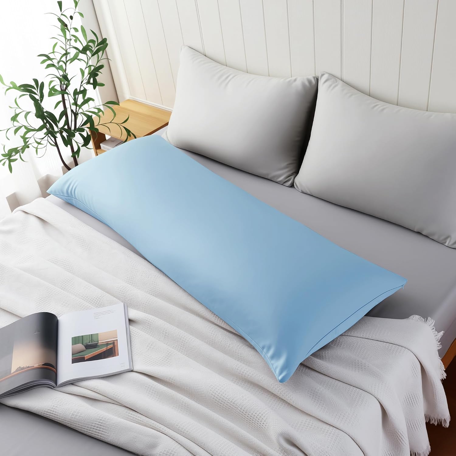 1 Pack Body Size Bamboo Viscose Zippered Pillow Case,400 Thread Count Cooling Pillow Protectors for Hot Sleepers, Luxurious Hotel Quality…
