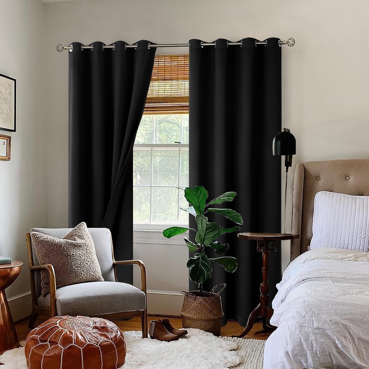 BGment Thermal Insulated 100% Blackout Curtains for Bedroom with Black Liner, Double Layer Full Room Darkening Noise Reducing Grommet Curta…