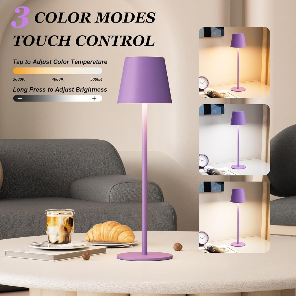 Kakanuo Cordless Table Lamp Rechargeable Purple - KK 2 Pack 5000mAH Battery Operated Lamp for Counter, 3 Color Stepless Dimming Wireless…