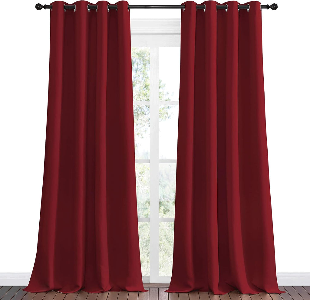 Nicetown Burgundy Red Blackout Draperies Curtains - Pair of Grommet Top Thermal Insulated Blackout Decorative Curtains for Thanksgiving Day…