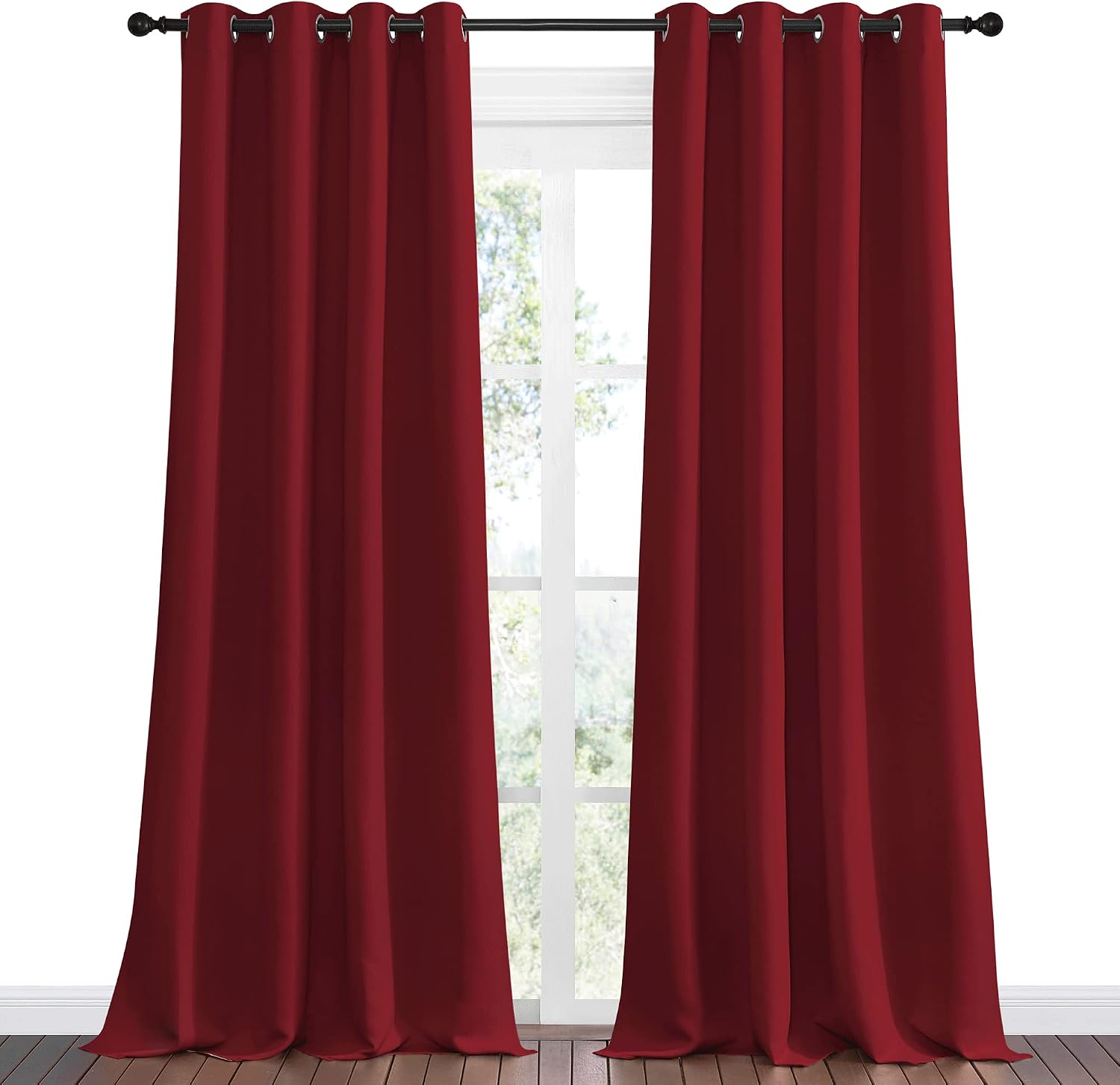 Nicetown Burgundy Red Blackout Draperies Curtains - Pair of Grommet Top Thermal Insulated Blackout Decorative Curtains for Thanksgiving Day…