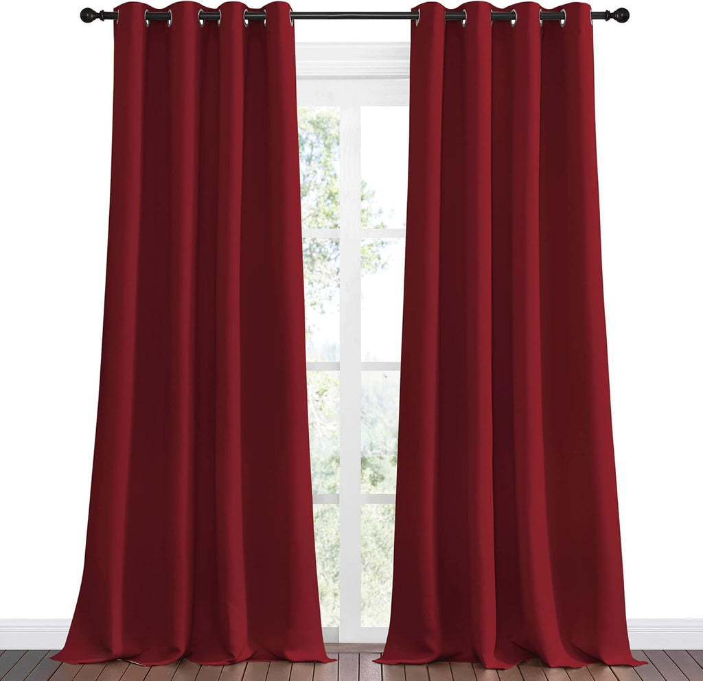 Nicetown Burgundy Red Blackout Draperies Curtains - Pair of Grommet Top Thermal Insulated Blackout Decorative Curtains for Thanksgiving Day…