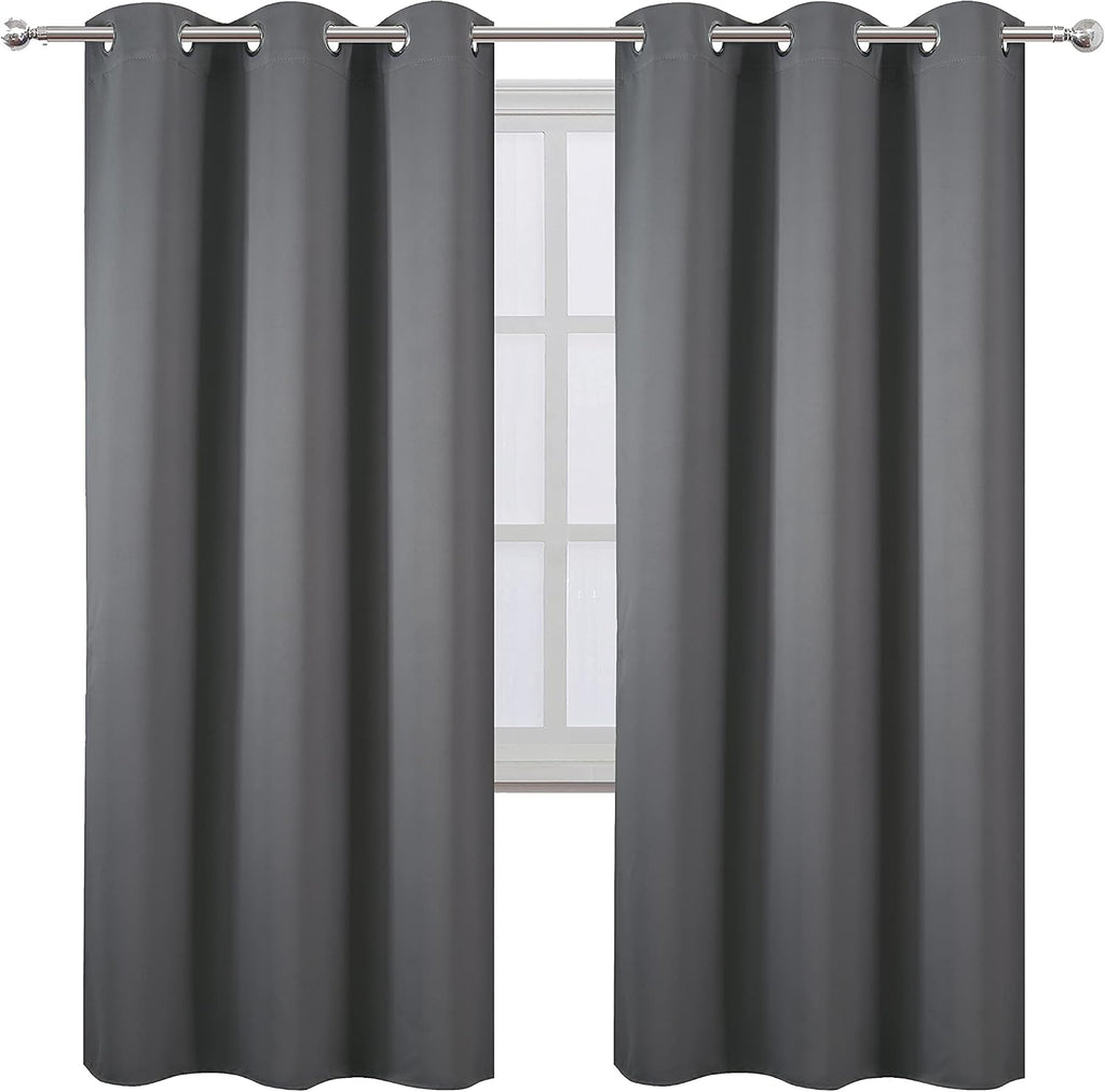 Lemomo Grey Thermal Blackout Curtains/42 x 72 Inch/Set of 2 Panels Room Darkening Curtains for Bedroom 72 Inch Grey