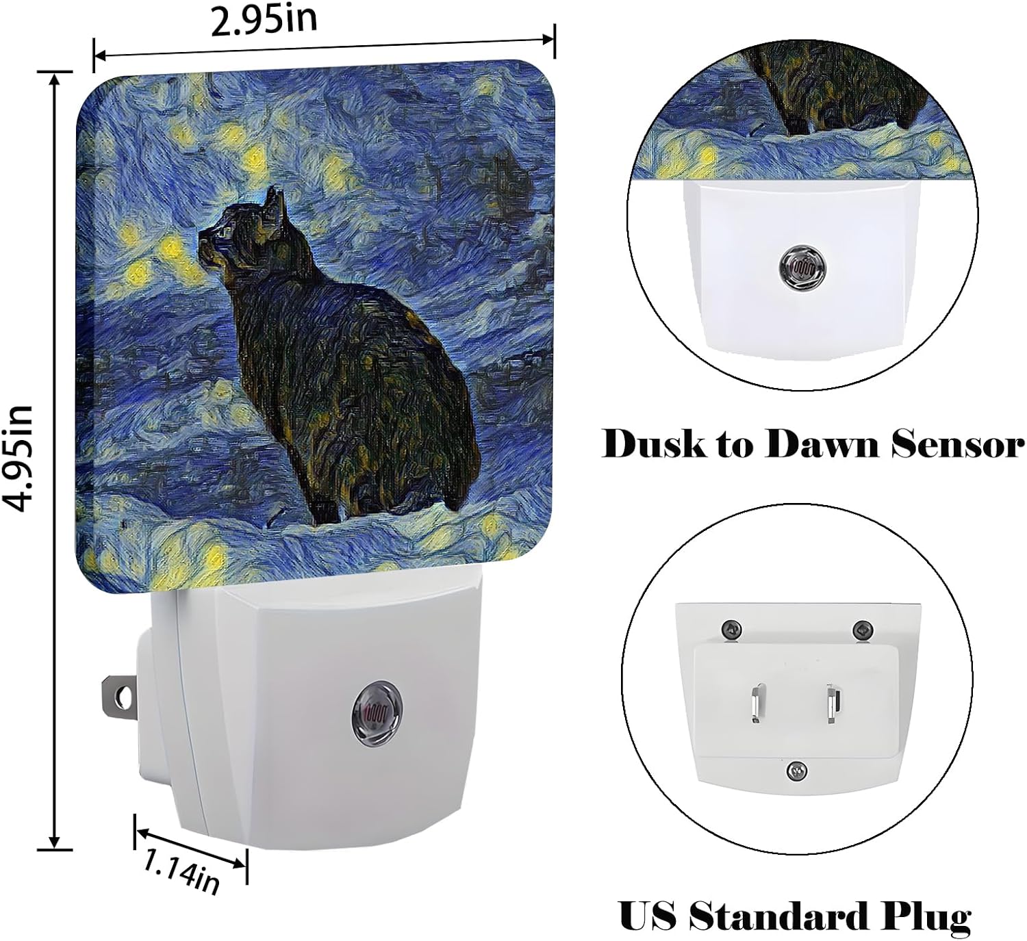Black Cat Night Light, Plug Into Wall for Boys Girls Bedroom Decorative Square Night Light Lamp 0.5w Sleep Friendly
