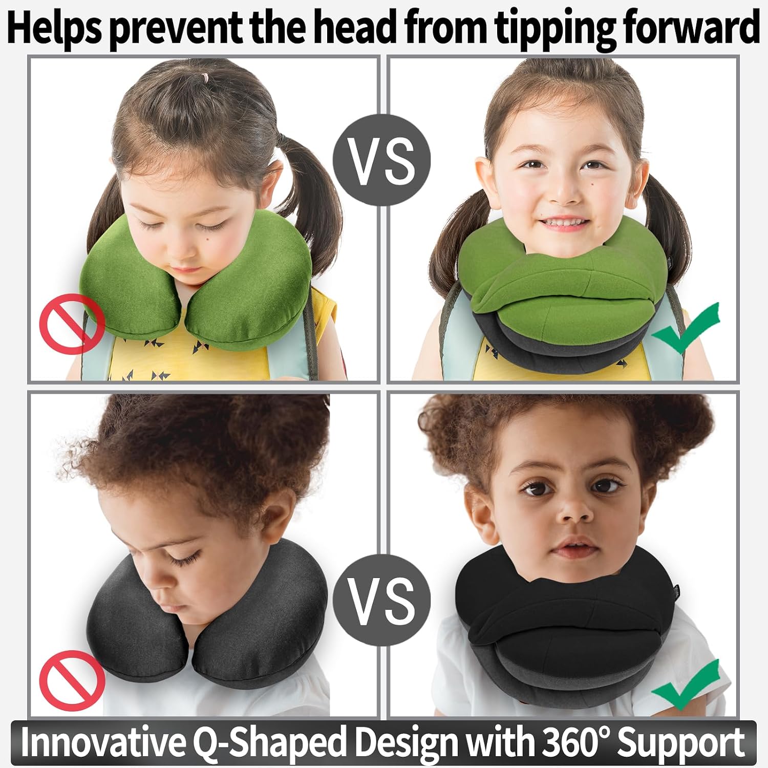 BUYUE Kids Travel Pillows for Airplane, Memory Foam 360° Head Support Sleeping Essentials for Long Flight, Skin-Friendly Soft Neck Pillow…