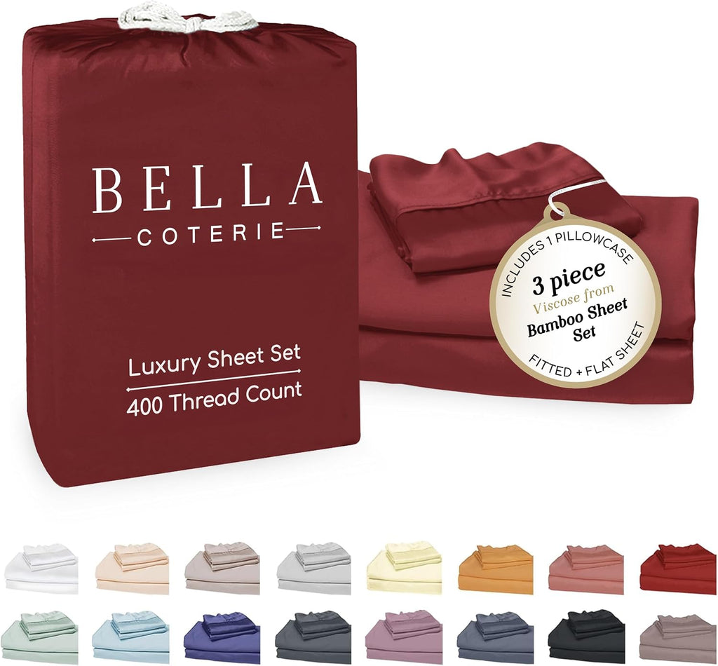 Bella Coterie Luxury Bamboo Viscose Twin Size Sheet Set | 100% Organically Grown | Ultra Soft | Cooling for Hot Sleepers | 18" Deep…