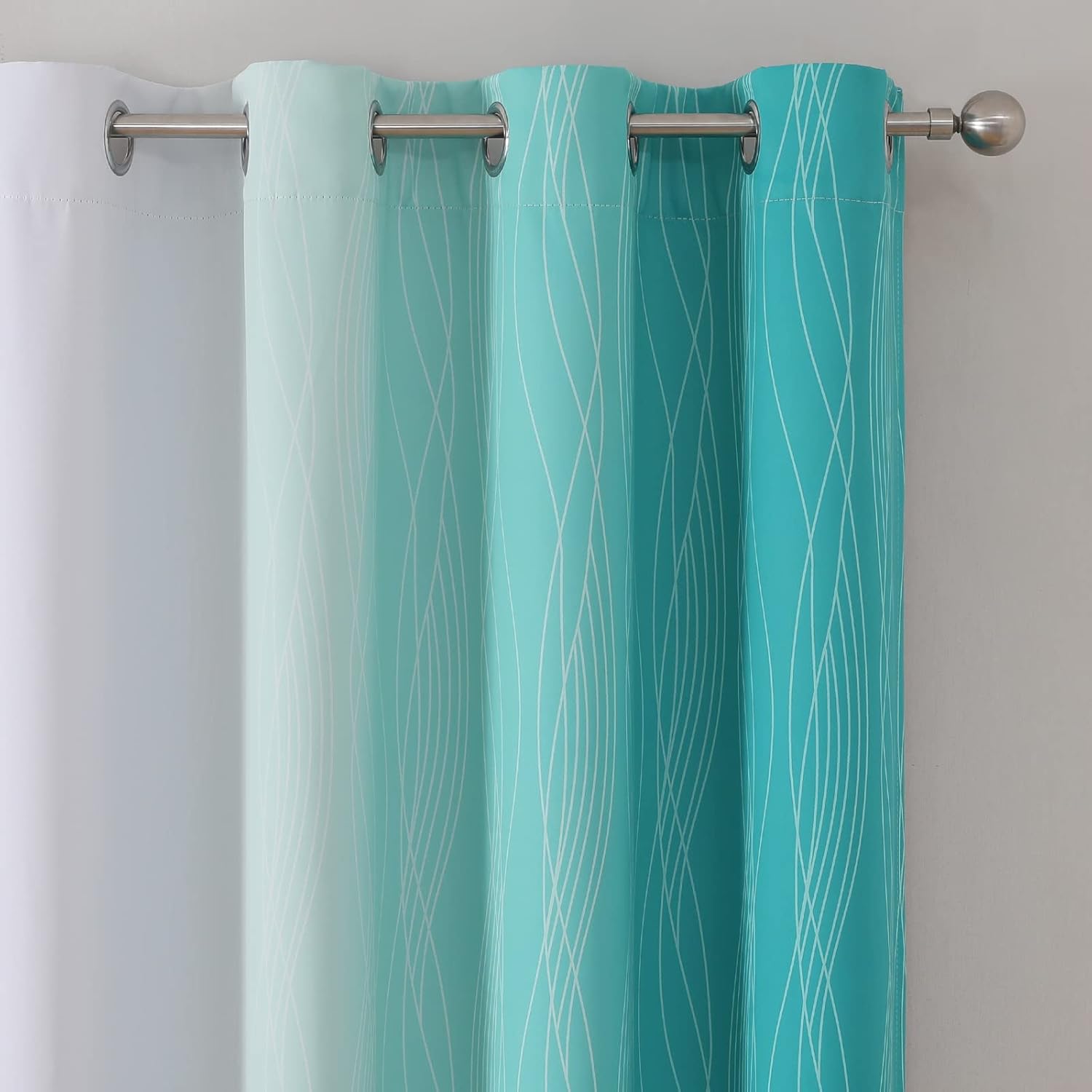 Estelartextiler Estelar Textiler Teal and Greyish White Blackout Curtains 102 Inch Length 2 Panels Set, Thermal Insulated Ombre Grommet Dra…