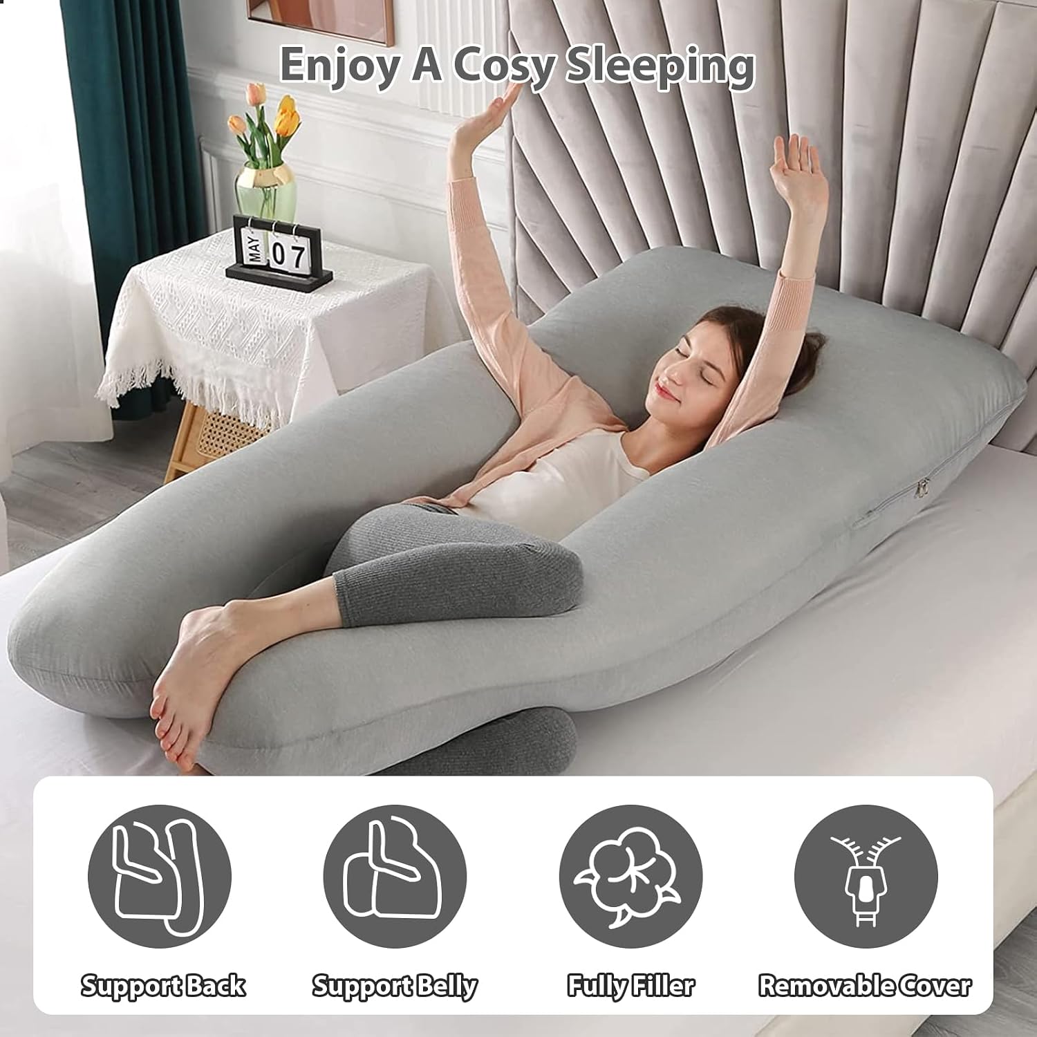 Amagoing Cooling Pregnancy Pillow for Sleeping, 55 inch U Shaped Full Body Maternity Pillow Support for Back, Hip, Belly, Legs for Pregnant…