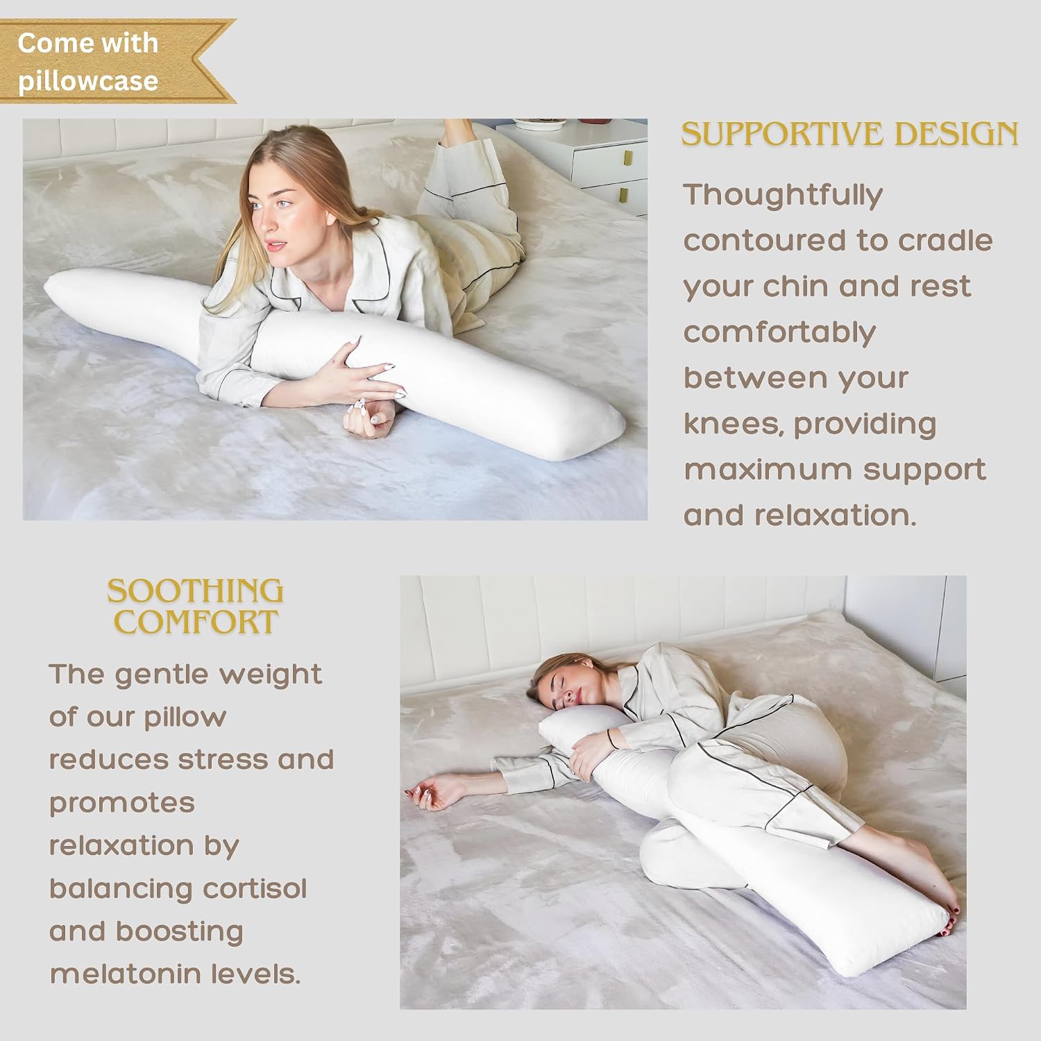 Body Pillow for Side Sleeper, 9x48 Inches Full Body Pillow with Cover, Made with Soft Material and Filled with Polyester for Adults…