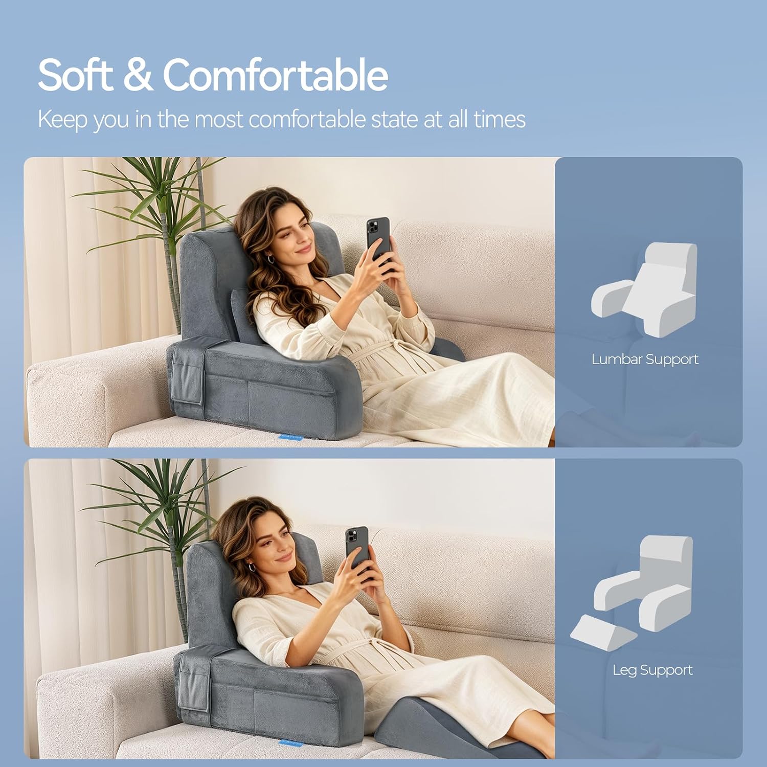 Kayfia Reading Pillow, 10 in 1 Back Pillow for Bed Sitting up with Detachable Arms Rest, Back Rest with Gel Memory Foam…