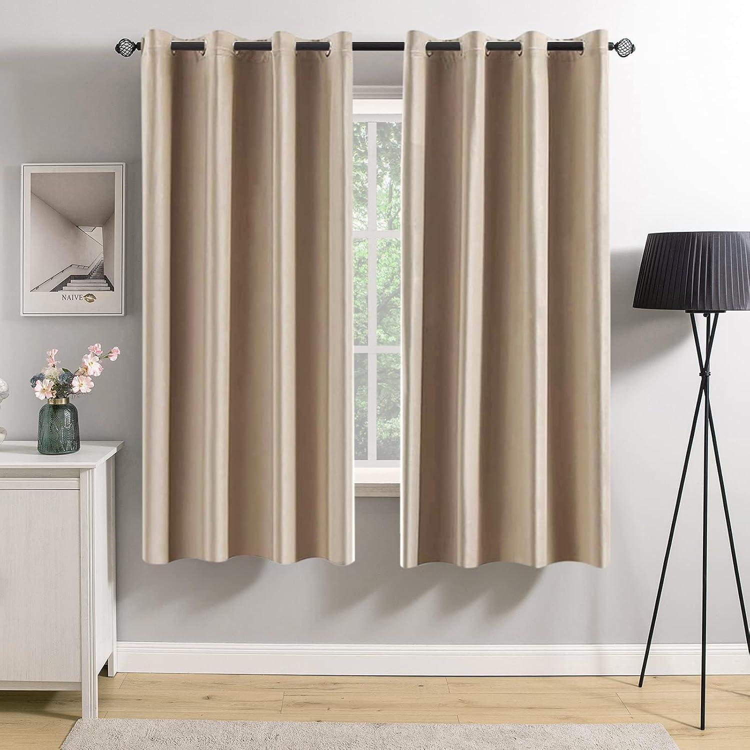 MIULEE 2 Panels Blackout Velvet Curtains Solid Soft Grommet Camel Beige Curtains Thermal Insulated Soundproof Room Darkening…