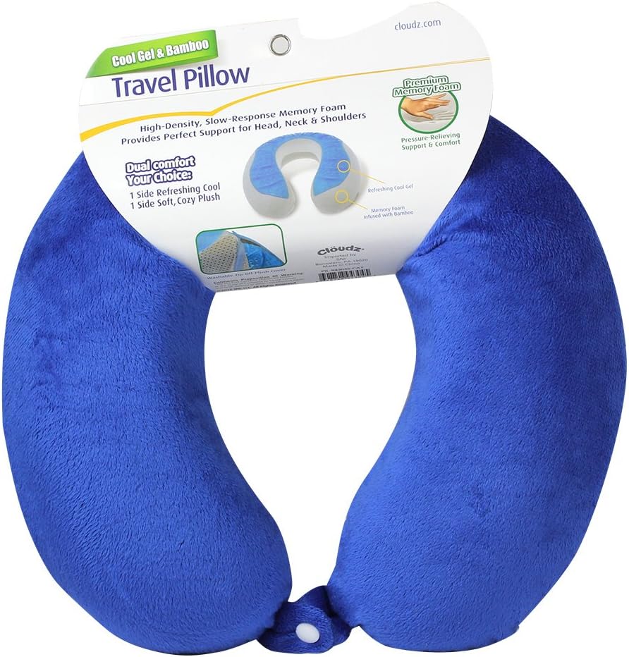 Cloudz Comfort Gel Memory Foam Travel Neck Pillow - Blue