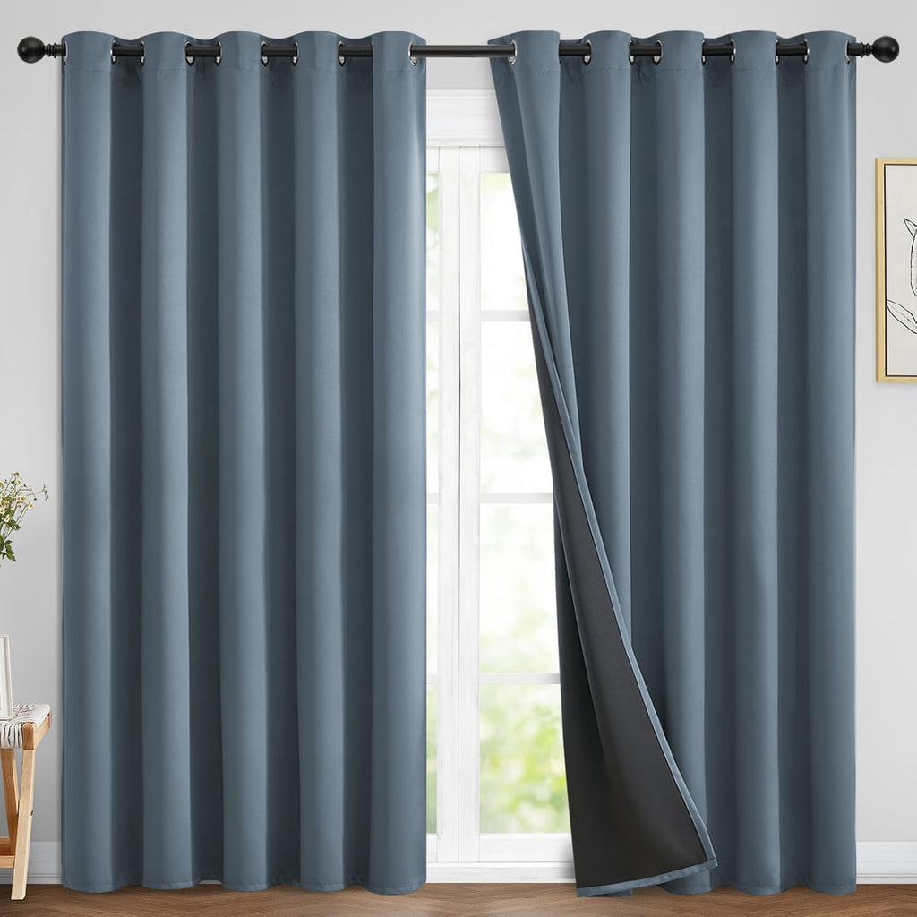 Yakamok 100% Blackout Lined Panels, Room Darkening Thermal Insulated Blackout Curtains for Bedroom, Heat Blocking Drapes for Living Room(70…