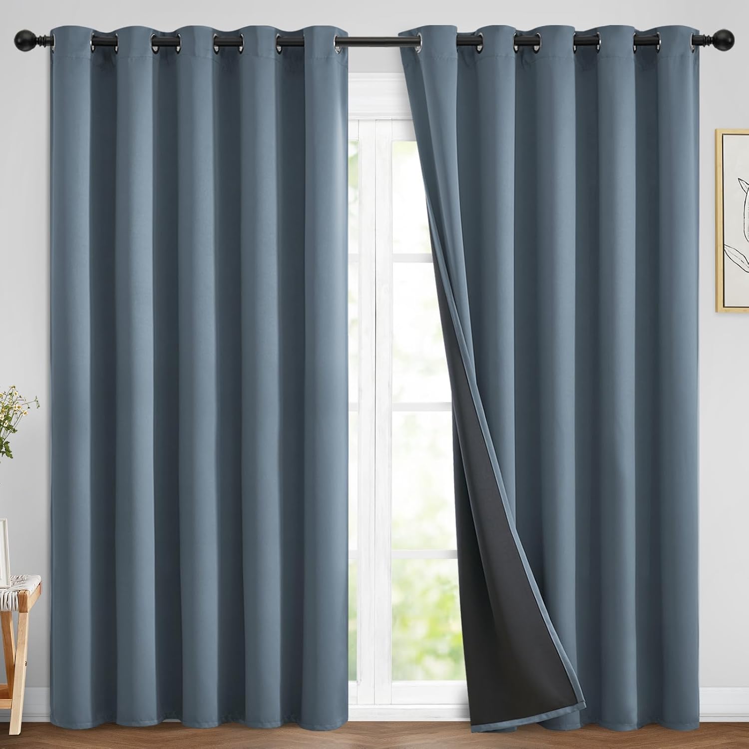 Yakamok 100% Blackout Lined Panels, Room Darkening Thermal Insulated Blackout Curtains for Bedroom, Heat Blocking Drapes for Living Room(70…