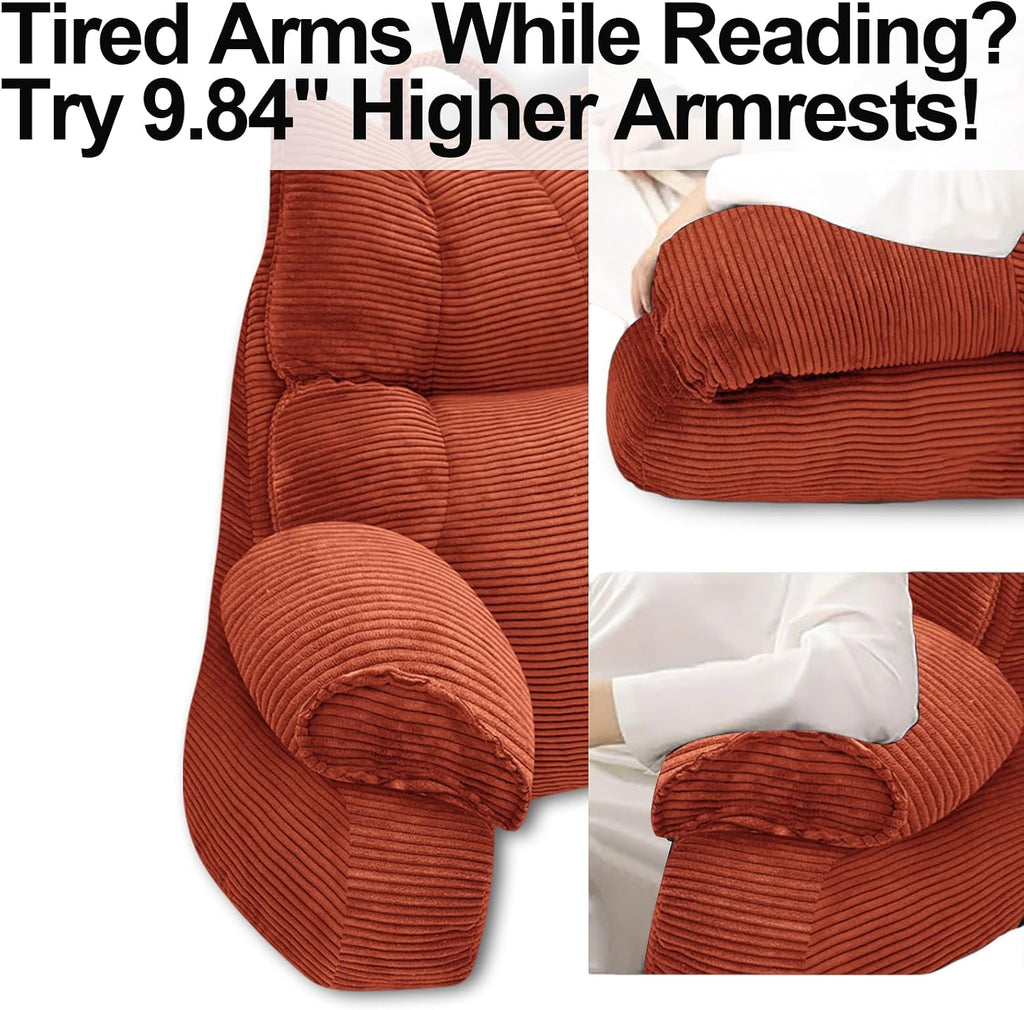 RRPAHWTV Reading Pillow for Bed with High Arm Rests, Back Support Pillow for Sitting Up in Bed with Shredded Memory Foam for Reading, TV…