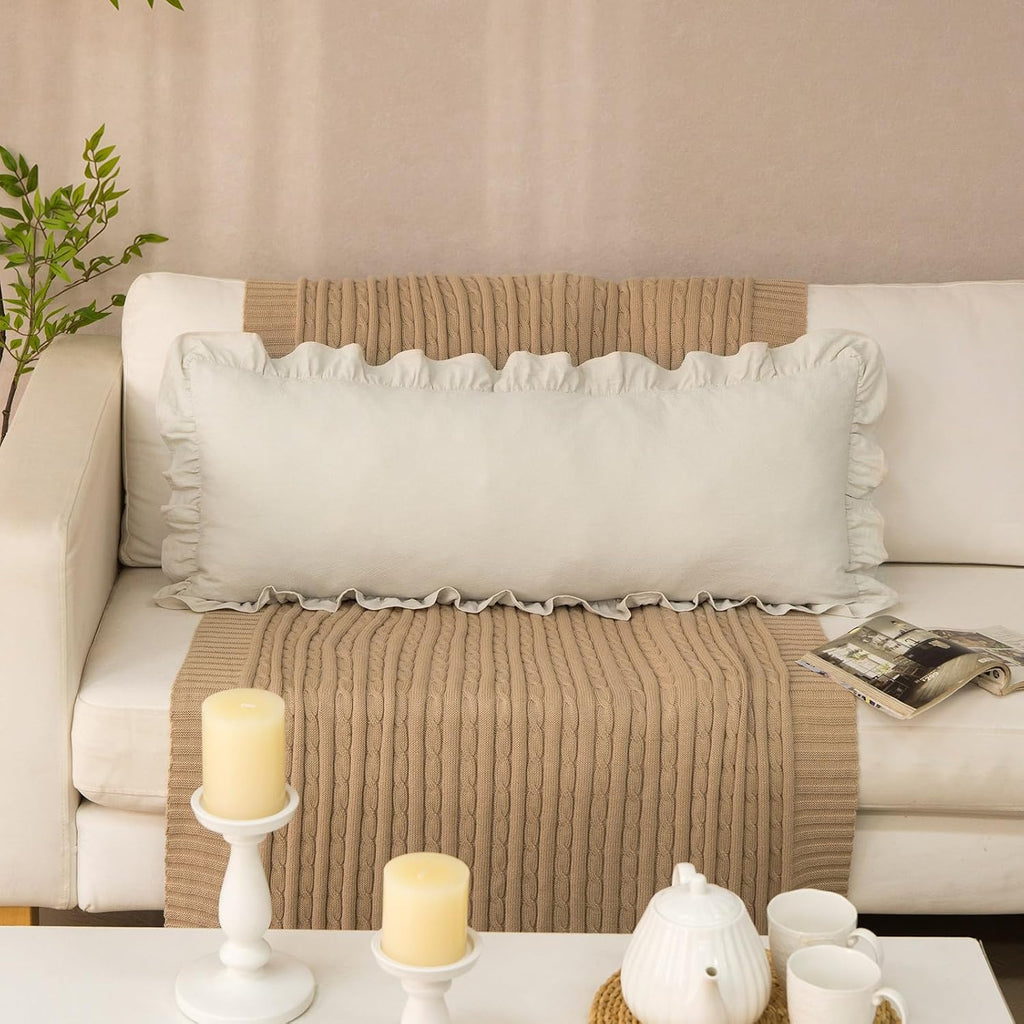 GLORY SEASON Pillow Shams Set of 2 Washed 100% Cotton Retro Ruffle Flounces Trim Solid Beige Decorative Pillow Cases for Home Bedroom…