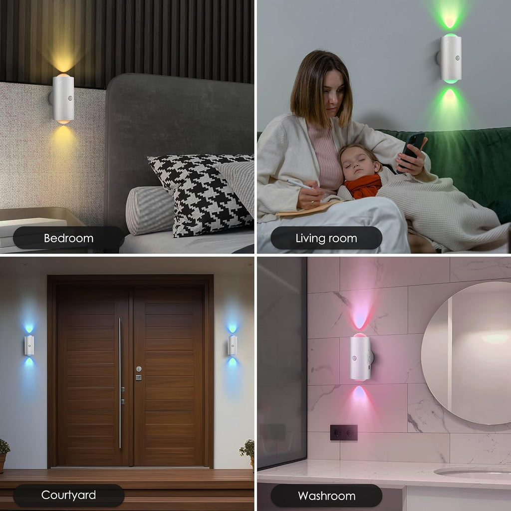 LED Motion Sensor Night Light, 7 Colors Rechargeable Battery Stair Light, Wireless Magnetic Wall Lamp, Cordless LED Wall Night Lights for…