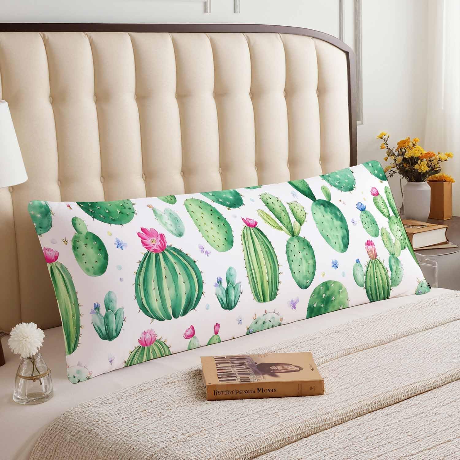Cactus Body Pillow Pillowcase, Floral Cactus Green Farmhouse Body Cushion Covers Large Body Pillow Cases, 20x54 Inch Bedding Pillow…
