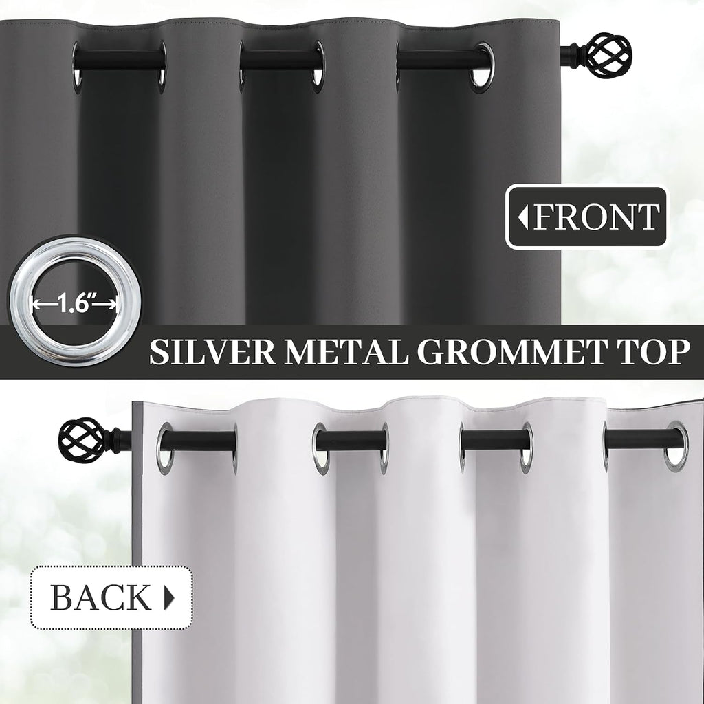 Yakamok Dove Grey 100% Blackout Curtains Grommet Window Treatments with 2 Thick Layers-Light Gray Room Darkening Thermal Insulated Drapes S…